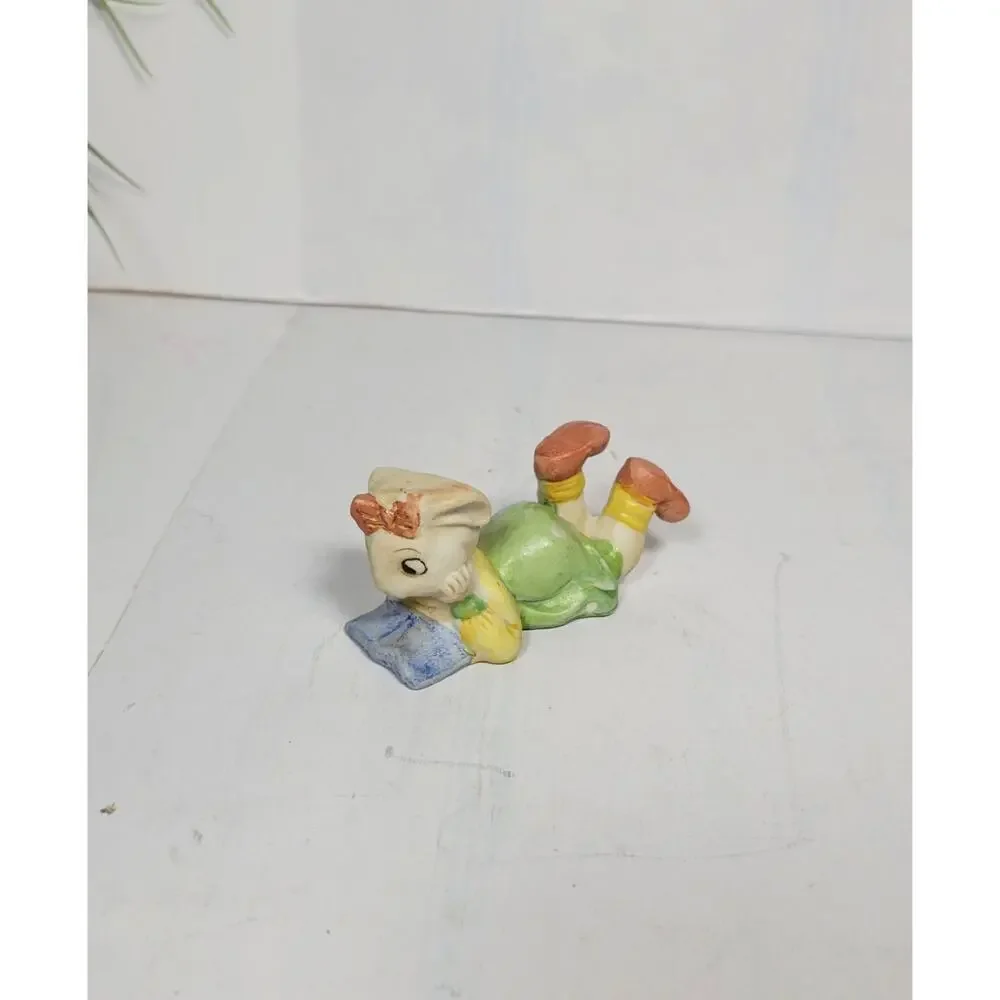 Vintage Occupied Japan Ceramic Bunny Rabbit Reading Book Figurine Decor